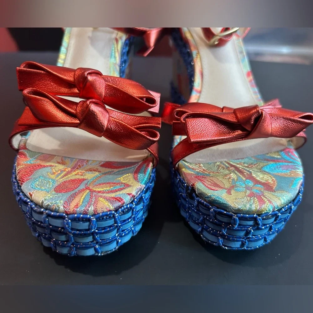 Cecelia New York | Whinney Platform Wedge in Red Metallic | 6.5